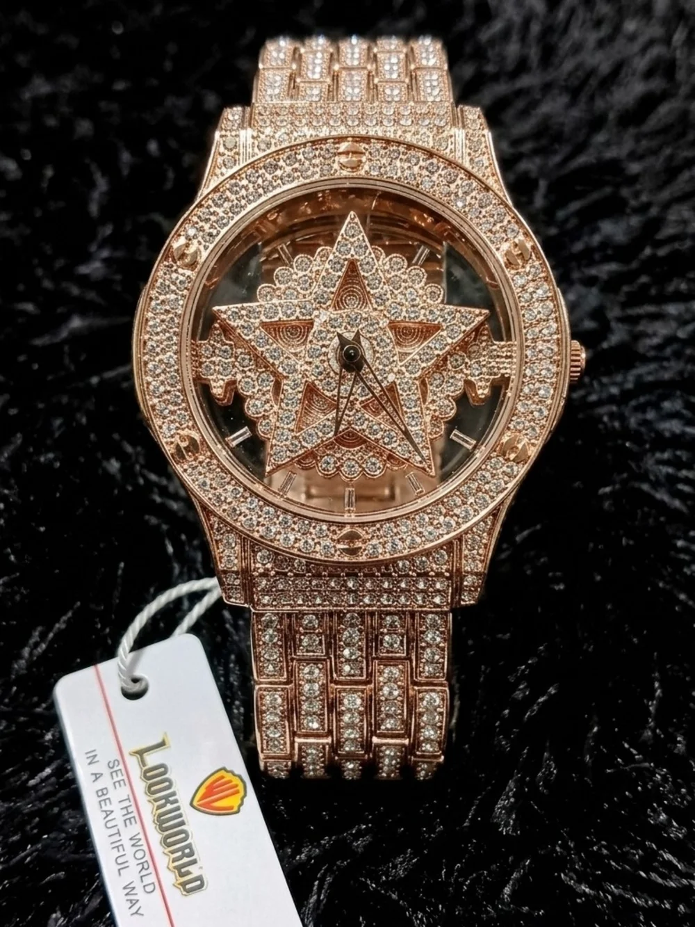 Rose Gold Star Crystal Bracelet Watch With Spinning Star From Lookworld w/Tag